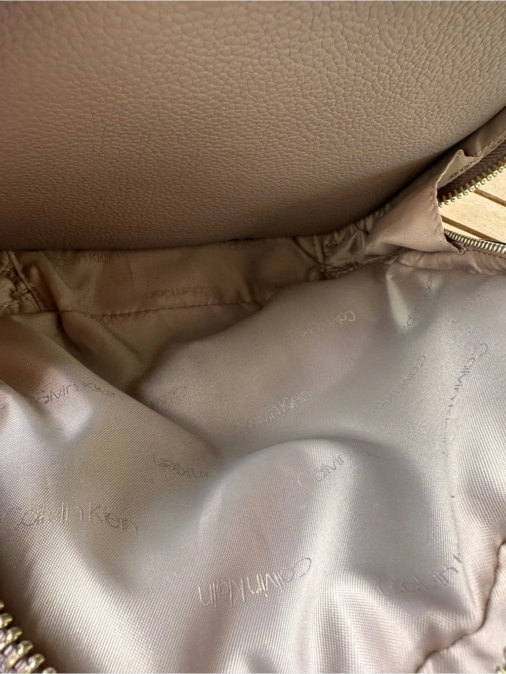Calvin Klein Pebbled Leather Backpack in Taupe